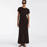 Advbridge Slim Fits Knitted Maxi Dressess Women Elegant O-neck Short Sleeve Lady Dress 2025 Summer Fashion New Female Evening Vestidos ﻿