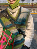 Advbridge Vintage Sweater Vest Men's Knitted Sleeveless Men Sweaters Retro V-neck Pullover Blue Japanese Streetwear Harajuku