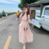 Advbridge Summer Chiffon Fairy Dress Women Solid Elegant Party Midi Dress Female Casual Sweet Korean Fashion Pink Dress New Clothes