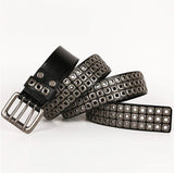 Advbridge 3 Needles Heavy Metal Cowboy Punk Belt Real Genuine Leather Hip Hop Belts Men Cross Square Rivet Jeans Belt Male Strap Studded