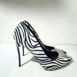 Advbridge Black White Zebra Horsehair Blade Heels Pumps Woman 12cm Metal Stiletto High Heels Purple Silk Shallow Cut Slip On Party Shoes