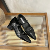 ADVBRIDGE  -  Summer New Pointed Shallow Mouth Coarse Follow Up Shoes for Women with One Word Strap Mary Jane Shoes with Inner High Heels