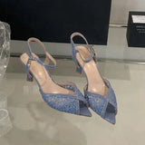 ADVBRIDGE  -  Blue Heels Sandals Black Mesh Women Summer Shoes Pointed Toe Stiletto Heel 8cm Comfortable Ladies Shoes Sandalias De Mujer