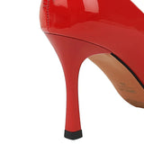 Advbridge Fashion Women 8.5cm High Heels Pumps Brown Glossy Leather Shallow Stiletto Heels Lady Wine Red Nude Office Square Toe Prom Shoes