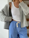 Advbridge Knit Gray Women Cardigan Loose Long Sleeve Zipper Female Sweater 2025 Casual Spring Fashion O Neck Straight Female Overcoat