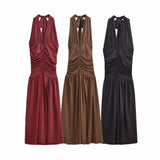 Advbridge 2025 Women's European and American Style Pleated Halter Neck Robe Dress Dresses on Sale Clearance Sexy Costume Long