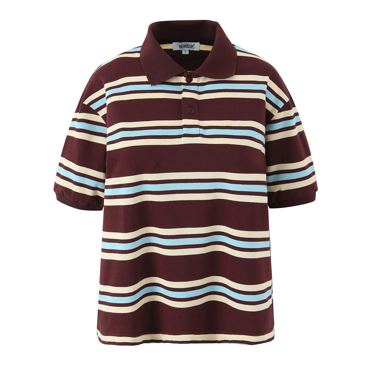 Advbridge  Burgundy Striped Casual Women T-shirt Summer Loose Polo Shirts Buttons New Female Tops Blouse White Tops Spring Shirt