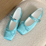 ADVBRIDGE  -  Satin Square Toe Mary Jane Shoe Women Shallow Buckle Bowknot Footwear Ladies Fashion Light Comfort Soft Sole Ballet Flats Women