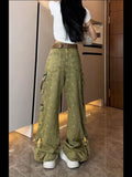 Advbridge American New Vintage Old Multi-pocket Tooling Jeans Female Y2K Harajuku Style Fashion Embroidery Baggy Slim Wide Leg Mop Pants