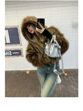 Advbridge  Autumn Winter Chic Luxury Short Soft Thick Warm Hairy Shaggy Faux Fur Coat Women with Hood Zipper Fluffy Jacket 2024