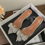 ADVBRIDGE  -  Elegant PVC Transparent Sequined Bowknot Women Pumps Crystal Low High Heels Sandals Party Prom Shoes Zapatillas De Mujer