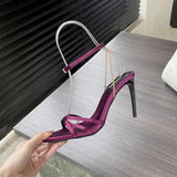 Advbridge  -  NEW Sexy Pointed Toe Sandals Woman Summer Metal CHAIN Buckle Strap Party Wedding Ladies Gladiator High Heels Shoes