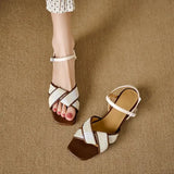 ADVBRIDGE  -  Buckles Square Toe Women's Sandals Comfort Summer Shoe Sale Original Luxury Designer Korea Casual Daily 2025 Vip On Ladies Shoes