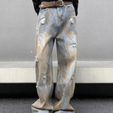 Advbridge Holes Ripped Die Dye Men's Jeans Loose Fit Zipper Washed Distressed Denim Pants  Female 2025 Spring New Fashion Lady Streetwears