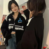 Advbridge Vintage Oversized Women Sweatshirts Grunge Y2k Korean Streetwear Black White Zip Up Hoodies Female Hip Hop Fashion Tops