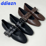 Advbridge Fashion Buckle Strap Women Flats Mary Janes Shoes Casual Round Toe Luxury Female Footwear Shallow Ladies Flats With Shoes