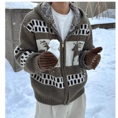 Advbridge Men‘s Wintern outfits New Knitted Hat Deer Open Cardigan Sweater Autumn Men's Fashion Harajuku Versatile Personality INS Trend Pullovers Advbridge Men‘s Wintern outfits