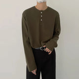 Advbridge Men Clothing Casual Spring Summer Long Sleeve Top Shirt New Fashion Men's Pullover 2024 Harajuku Button O-Neck Basic Tee T-shirt