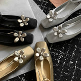 ADVBRIDGE  -  New women's cow leather t-strap ballet flats flower decoration soft comfortable casual female ballerinas shoes