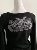 Advbridge Vintage Gothic Black Women T-shirts Punk Style Graphic Grunge Tshirts Harajuku Y2k 2000s Long Sleeve Tops Streetwear