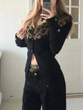 Advbridge Leopard Cardigan Women Japanese Gyaru V-neck Long Sleeve Streetwear Slim Sexy Cardigan Sweater Y2k Vintage Top Autuam