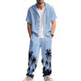 ADVBRIDGE  -  Daily Casual Loose Two Piece Suits Men Summer Fashion Pattern Print Outfits Mens Short Sleeve Hooded Shirts And Pants Loose Sets