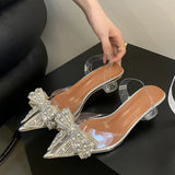 Advbridge  Elegant PVC Transparent Sequined Bowknot Women Pumps Crystal Low High Heels Sandals Party Prom Shoes Zapatillas De Mujer