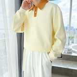 Advbridge Spring and Autumn Minimalist Fashion Color Blocking Polo Collar Waffle Long Sleeved Casual Loose Oversized Versatile Hoodie