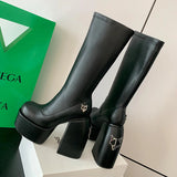 Advbridge Ins Hot Spice Girl 14Cm High Heel Stretch Boots Women Chunky Platform Punk Style Metal Decroation Designer Boots Sexy Botas Lady