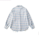Advbridge Autumn Men's Clothing Luxury Ripped Plaid Shirt Retro Solid Color Button-down Long Sleeve Streetwear Popular Check Clothes