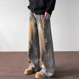 Advbridge Tie Dye Ripped Jeans Men's Straight Leg Trendy Brand Retro and Cool Casual Hip-hop High Street Pants