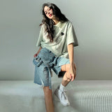 Advbridge  Women's Irregular Design Broken Hole Denim Shorts Chic Fashion Street Loose Wide Leg Knee Length Jeans Female Casual Mini Pants
