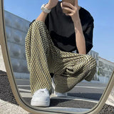 ADVBRIDGE  -  Summer Pleated Pants Men Fashion Casual Plaid Pants Men Streetwear Korean Loose Straight Ice Silk Pants Mens Plus Size Trousers
