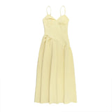 ADVBRIDGE  -  Fashion Solid V Neck Robes Chic Pleated Sleeveless Off Shoulder Puffy Long Dress New Women's Summer Vaction Beach Vestidos 2025