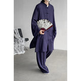 ADVBRIDGE  -  M-5XL Plus Size Men Chinese Tang Suit Tai Chi Set Kung Fu Long Sleeve Shirt and Pants Uniform Knot Buttons Long Shirt Man XXXXXL