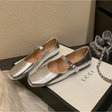 ADVBRIDGE  -  High Heeled Leather Shoes Women's Spring and Summer Soft Soled Soft Leathe Pumps One Button Buckle with Shallow Mouth Flat Shoes
