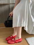 ADVBRIDGE  -  Red Flat Shoes Women Low Heel Pumps Summer Mesh Mary Jane Shoes Comfort Ballet Flats Big Size 42 43 Summer Ladies Buckle Shoes