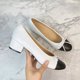 Advbridge Large 43 Multi-Color Bow Ballet High Heels Spring and Autumn Round Toe Fight Work Outside Wearing Block Heel Women's Shoes