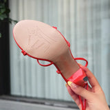 ADVBRIDGE  -  Large Size Women's Sandals High Heels Wrapped Strap Roman Style Shoes Thin Heel Slippers Rubber Sole round Toe Polyurethane