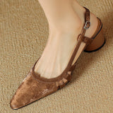 ADVBRIDGE  -  Women's leather slingback 5.5cm round med heel pointed toe sandals elegant ladies slim daily summer dress pumps shoes