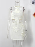 Advbridge Chic 3D Floral Knitted Halter Beach Dress Women's Sexy Hollow Out Sleeveless Backless Mini Dress New Holiday Lady Vestidos