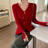 Advbridge Autumn Winter Gentle Wind Irregular Design Cross Sweater Harajuku Fashion Casual V-Neck Sweater Slimming Bottom Shirt