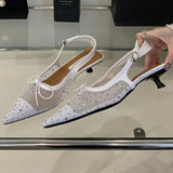 ADVBRIDGE  -  Luxury Rhinestone Mesh Sandals Women Breathable Summer New Pointed Toe Pumps Elegant Party Dress Shoes Ladies Wedding High Heels