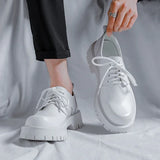 Advbridge Men Korea Leather Platform Oxfords Slip On Thick Tottom For Male Derby Shoes Casual Loafers Mens Square Toe Formal Dress Shoes