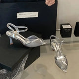 ADVBRIDGE  -  8cm High Heels Sandals Silver Mesh Rhinestone Stiletto Heels Shoes Woman Summer Sandals Black Ladies Shoes Zapatos De Mujer