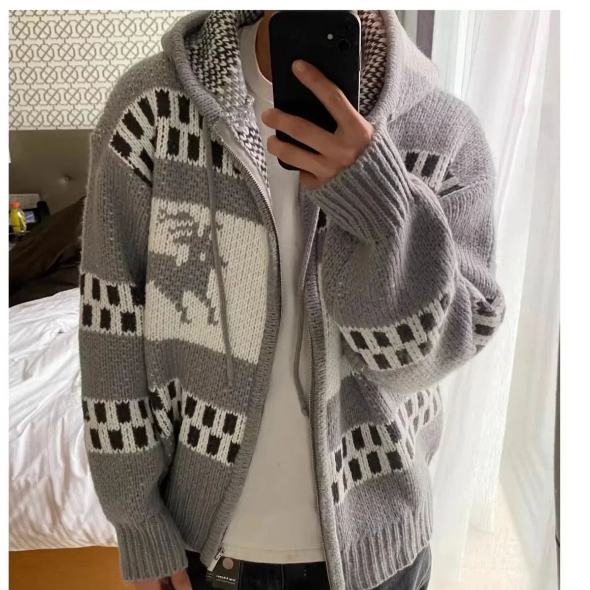 Advbridge Men‘s Wintern outfits New Knitted Hat Deer Open Cardigan Sweater Autumn Men's Fashion Harajuku Versatile Personality INS Trend Pullovers Advbridge Men‘s Wintern outfits