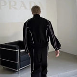 Advbridge Men‘s Wintern outfits Japanese Atmosphere Outfit Casual Sports Suit for Men Korean Style Spliced Reflective Jacket Loose Stripes Wide-leg Sweatpants Advbridge Men‘s Wintern outfits