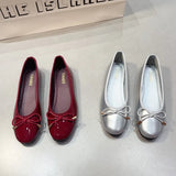 ADVBRIDGE  -  Sweet Bow Round Toe Red Mary Jane Shoes Woman Luxury High Quality Patent Leather Ballet Flats Comfort Soft Sole Wedding Shoes