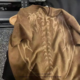 ADVBRIDGE  -  Street Style Y2k Top Retro Letter Skull Wings Print Suede 2025 New Short Sleeved T Shirt Mens Loose Couple T Shirts Clothing