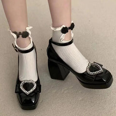 Advbridge  -  Rhinestones High Heels Woman Pumps Basic Crystal Diamond Buckle Fashion Party Sexy Mary Jane Shoes Big Size 35~40